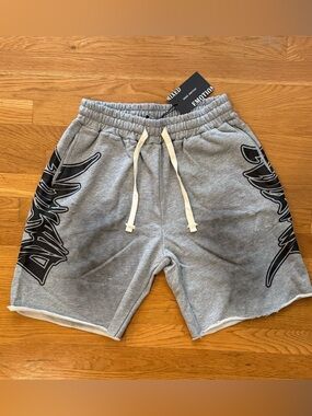 Men’s Gray Athletic Sweat Shorts with Black Side Graphics